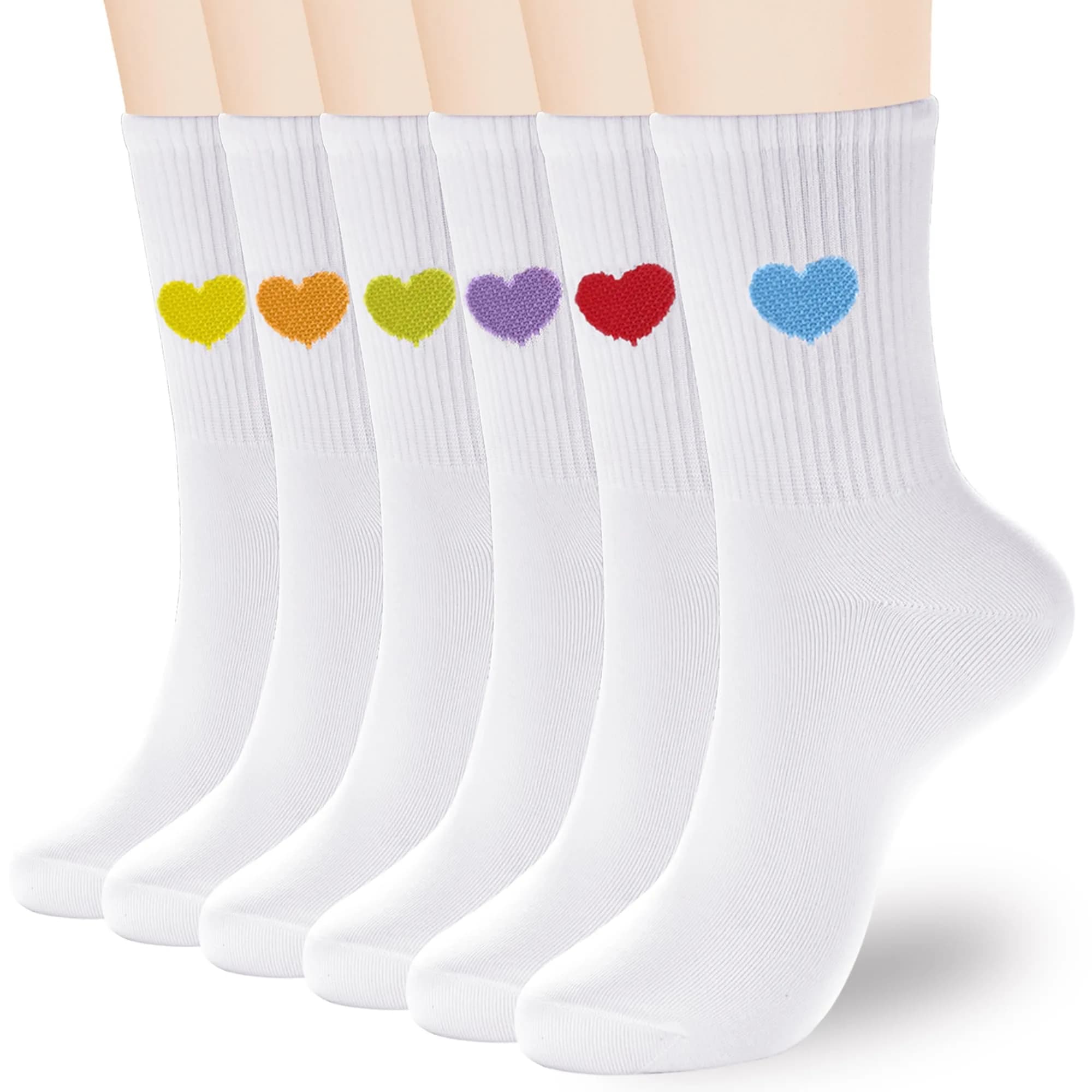 inhees Womens Cotton Crew Calf Socks 6 Pairs | Soft, Breathable & Comfortable Fit (70-120 chars) — 6 Pairs-white / 9-12