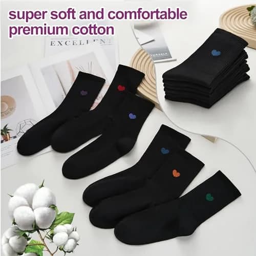 inhees Womens Cotton Crew Calf Socks | Ankle Boot, Heart Design, 6 Pairs, Size 5-9 thumbnail 4