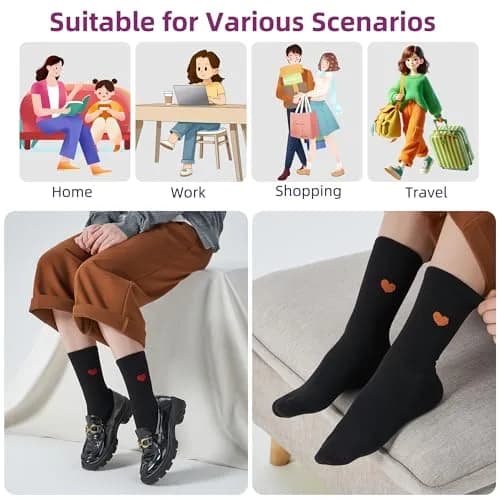 inhees Womens Cotton Crew Calf Socks | Ankle Boot, Heart Design, 6 Pairs, Size 5-9 thumbnail 5