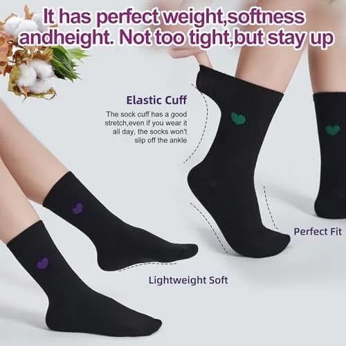 inhees Womens Cotton Crew Calf Socks | Ankle Boot, Heart Design, 6 Pairs, Size 5-9 thumbnail 6