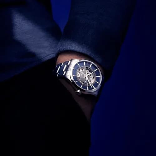 MIDO Multifort Skeleton Vertigo Swiss Automatic Skeleton Watch for Men | See-Through Blue Dial, 42mm Case thumbnail 2