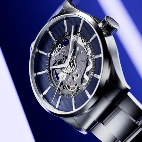 MIDO Multifort Skeleton Vertigo Swiss Automatic Skeleton Watch for Men | See-Through Blue Dial, 42mm Case thumbnail 3