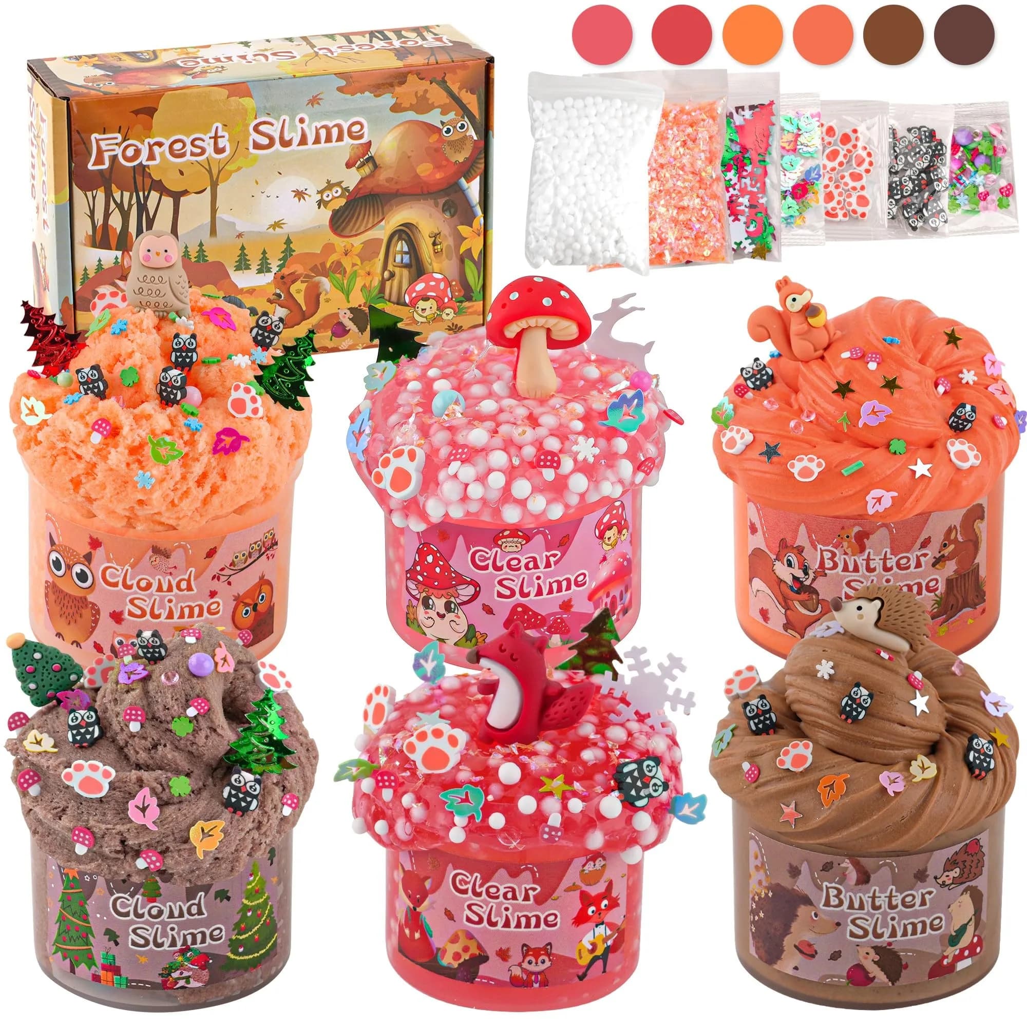 LAWOHO 6-Pack Forest Animal Slime Kit | Clear Butter Cloud Gift Set, 360ml (12.17 Fl Oz)
