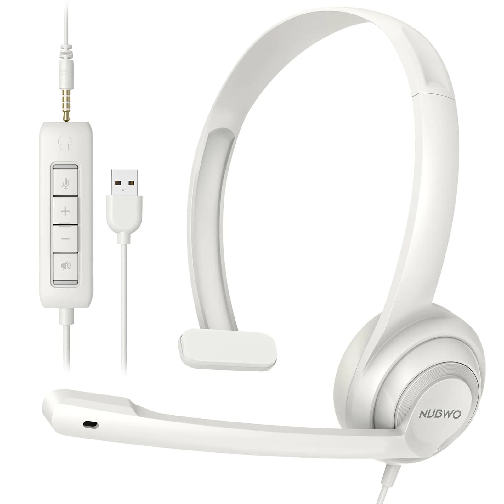 NUBWO HW02 USB Headset with Microphone Noise Cancelling & in-line Control | Lightweight Wired Office Headset for Calls & Gaming