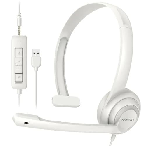 NUBWO HW02 USB Headset with Microphone Noise Cancelling & in-line Control | Lightweight Wired Office Headset for Calls & Gaming thumbnail 1