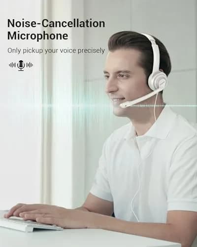NUBWO HW02 USB Headset with Microphone Noise Cancelling & in-line Control | Lightweight Wired Office Headset for Calls & Gaming thumbnail 2