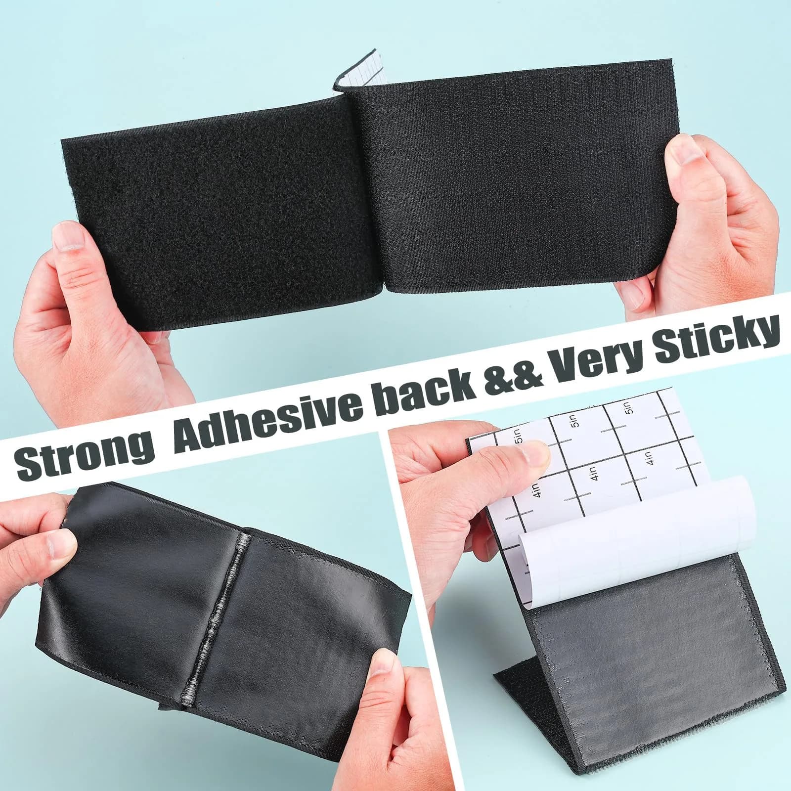 Navona Heavy Duty Hook and Loop Tape with Adhesive, 10.2cm (4 Inch) x 20 Feet, Black | USA Import for Secure Home & Office Use - view 3