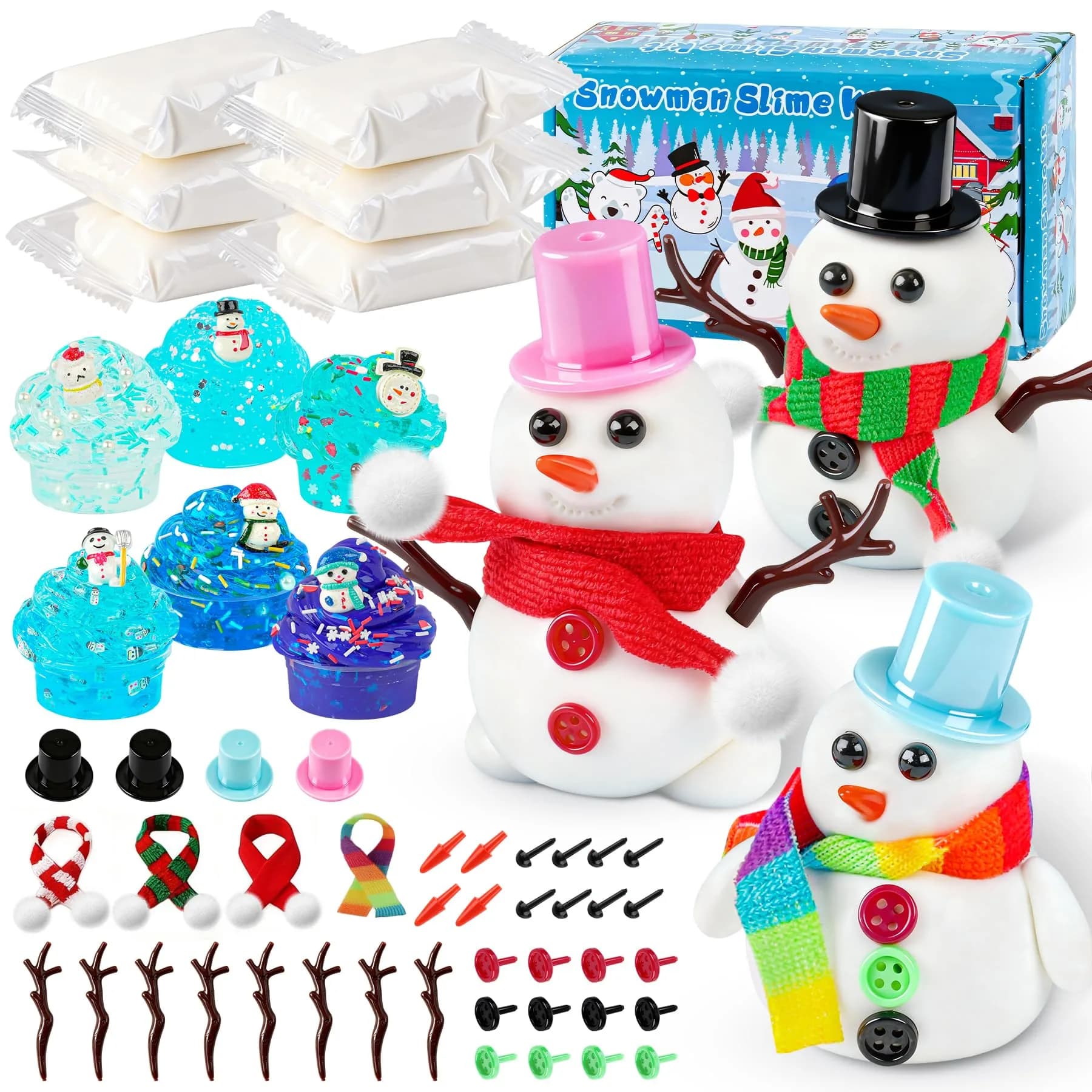 LAWOHO 6 Pack Snowman Slime & Clay Kit | ASTM-Tested Non-Toxic Toy Slime for Kids 3-12