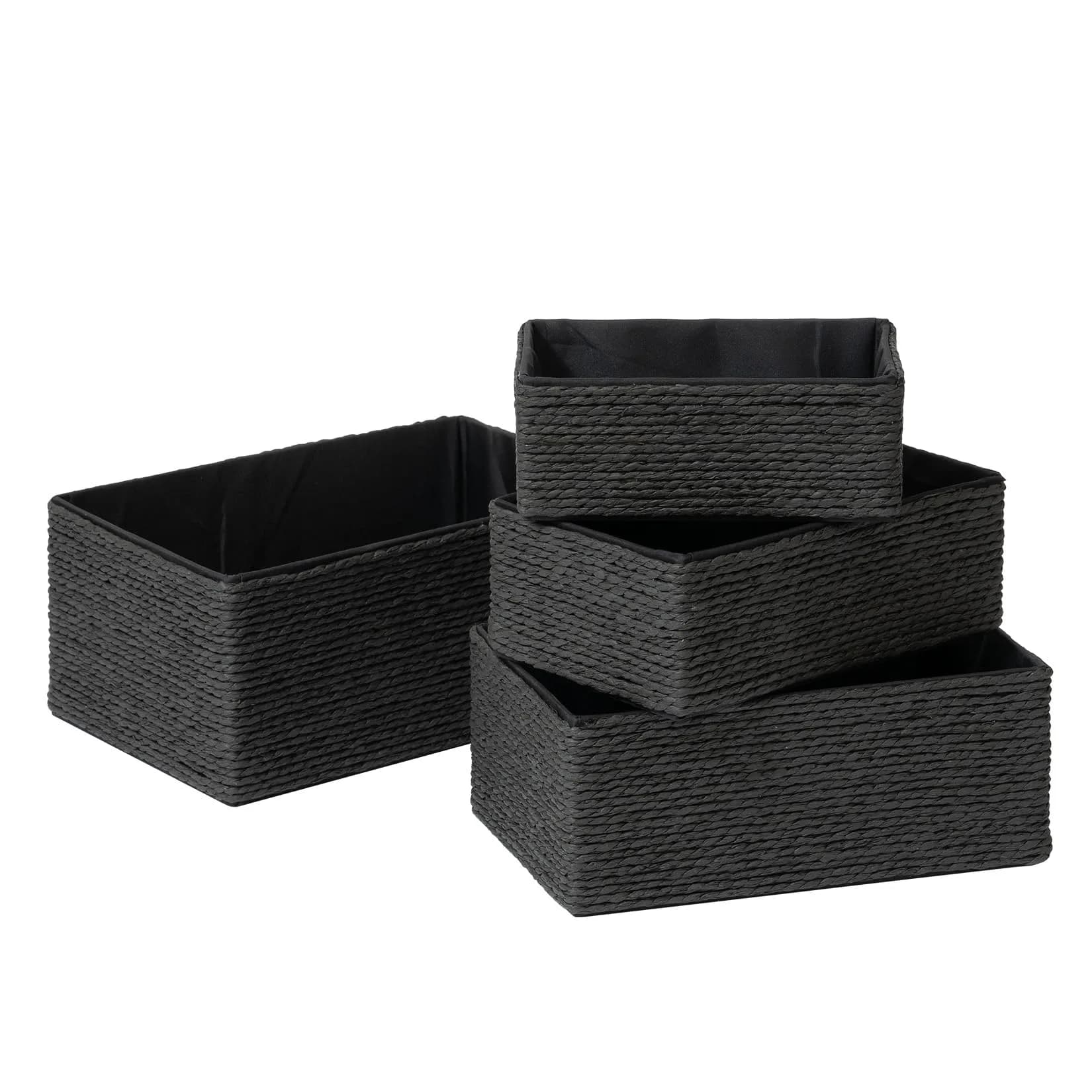 LA JOLIE MUSE Bathroom Basket Organizers, Paper Rope Storage, Black 4 Pack | Modern, Eco-Friendly Bathroom & Home Organization