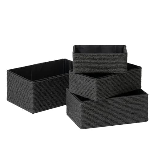 LA JOLIE MUSE Bathroom Basket Organizers, Paper Rope Storage, Black 4 Pack | Modern, Eco-Friendly Bathroom & Home Organization thumbnail 1