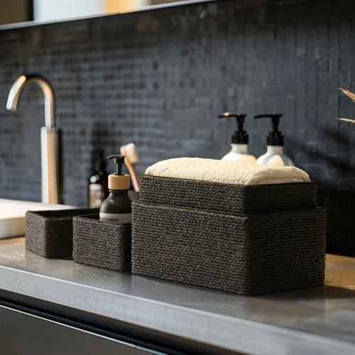 LA JOLIE MUSE Bathroom Basket Organizers, Paper Rope Storage, Black 4 Pack | Modern, Eco-Friendly Bathroom & Home Organization thumbnail 4