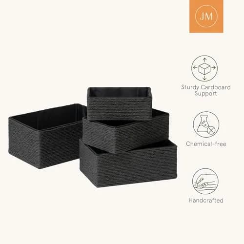 LA JOLIE MUSE Bathroom Basket Organizers, Paper Rope Storage, Black 4 Pack | Modern, Eco-Friendly Bathroom & Home Organization thumbnail 5