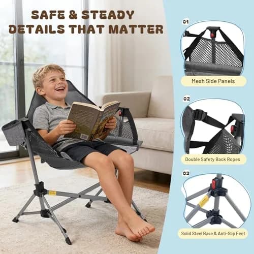 Busy Bee Kids Hammock Camping Chair with Stand, 125 lb, Gray | Portable, Adjustable & Safe for Outdoor & Indoor Use thumbnail 5