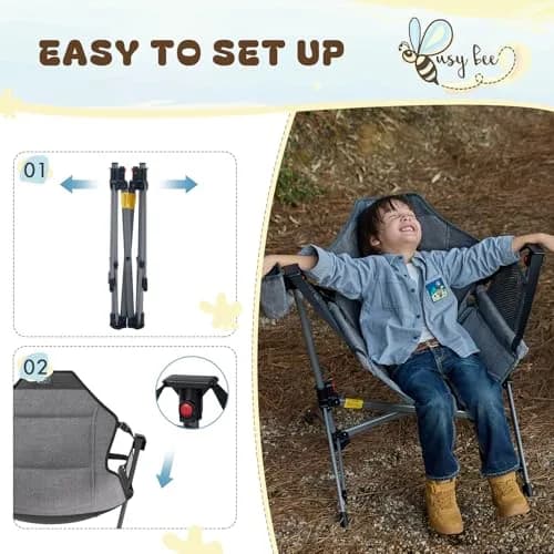 Busy Bee Kids Hammock Camping Chair with Stand, 125 lb, Gray | Portable, Adjustable & Safe for Outdoor & Indoor Use thumbnail 7