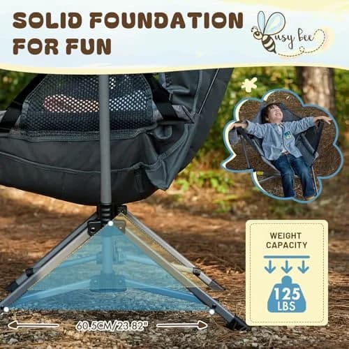 Busy Bee Kids Hammock Camping Chair with Stand, 125 lb, Gray | Portable, Adjustable & Safe for Outdoor & Indoor Use thumbnail 2
