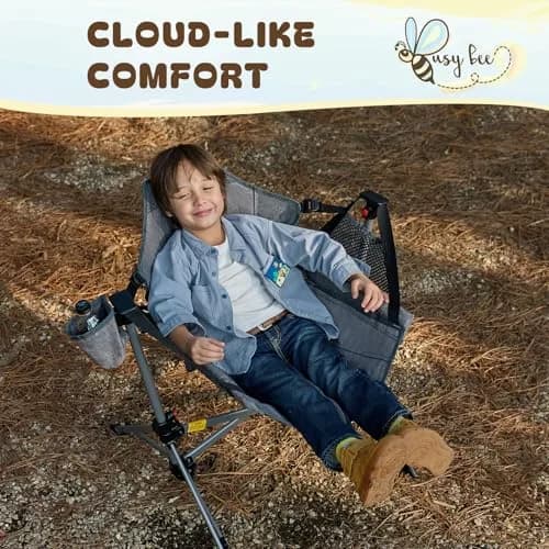Busy Bee Kids Hammock Camping Chair with Stand, 125 lb, Gray | Portable, Adjustable & Safe for Outdoor & Indoor Use thumbnail 3