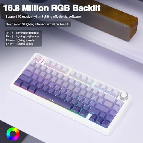AULA F75 Pro Wireless Mechanical Keyboard,75% RGB Backlit,Custom Linear Switches,Side Printed PBT Keycaps,Gradient Purple thumbnail 6