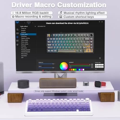 AULA F75 Pro Wireless Mechanical Keyboard,75% RGB Backlit,Custom Linear Switches,Side Printed PBT Keycaps,Gradient Purple thumbnail 7