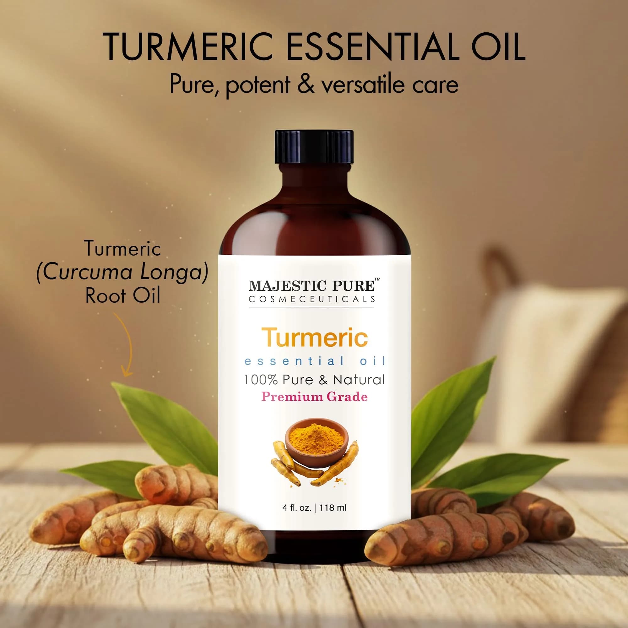 Majestic Pure Turmeric Essential Oil with Glass Dropper, 120ml (4 Fl Oz) | Pure & Natural for Skin & Aromatherapy - view 2