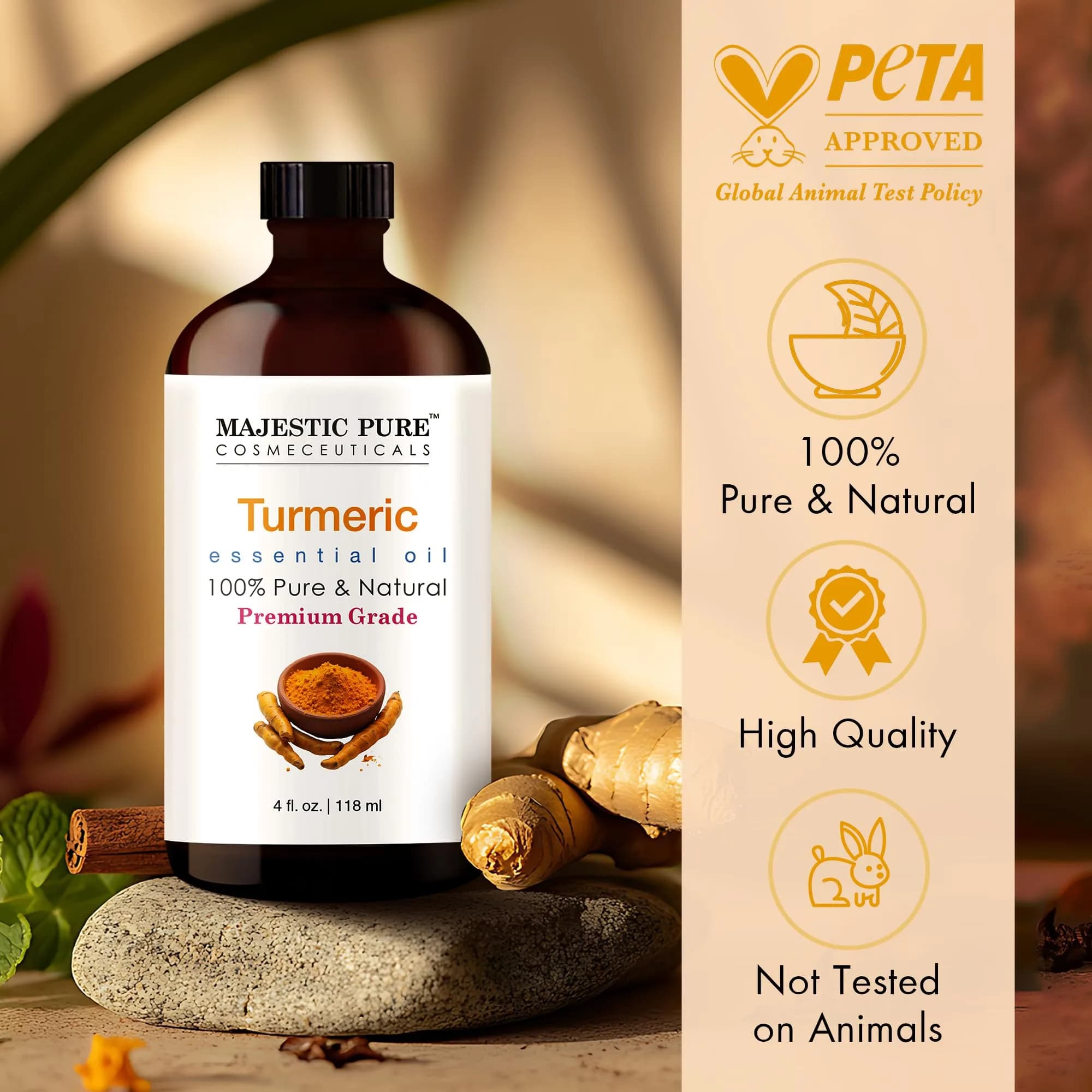 Majestic Pure Turmeric Essential Oil with Glass Dropper, 120ml (4 Fl Oz) | Pure & Natural for Skin & Aromatherapy - view 4