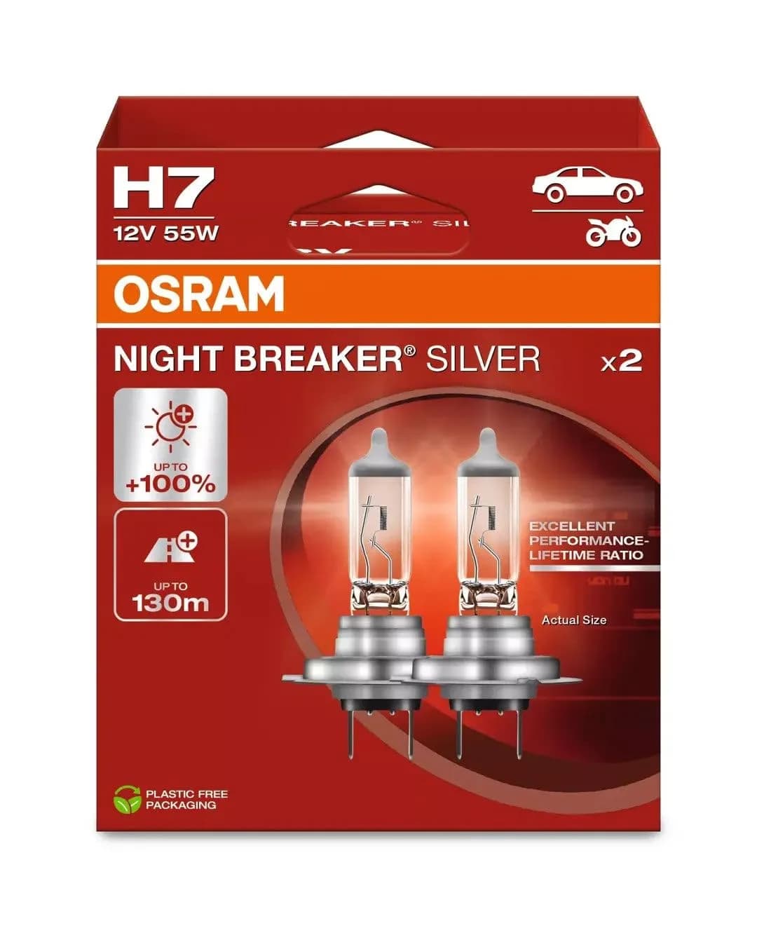 OSRAM Night Breaker Silver H7 Halogen Headlight Bulb 55W 12V 4200K White Light | Brighter Beam Up to 130m
