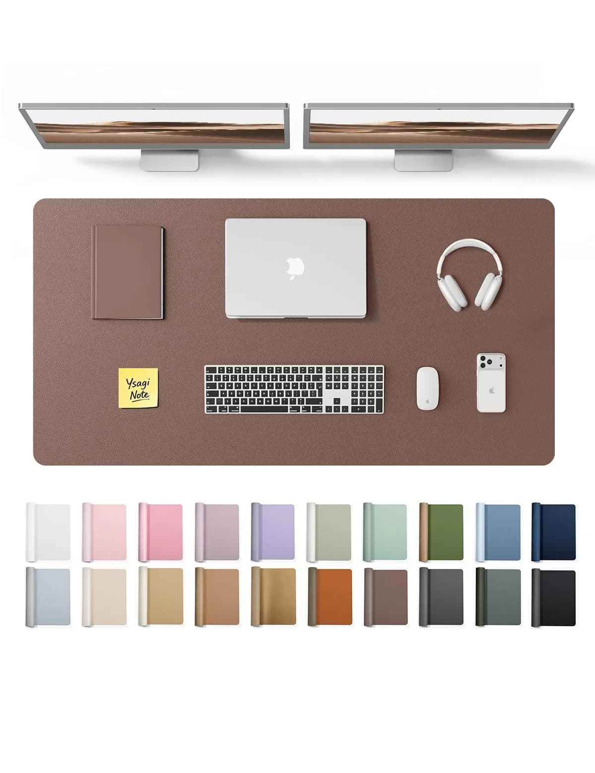 YSAGi Leather Desk Protector Mat Chocolate 47.2" x 23.6" | Large Waterproof PU Leather Writing Pad - main product image