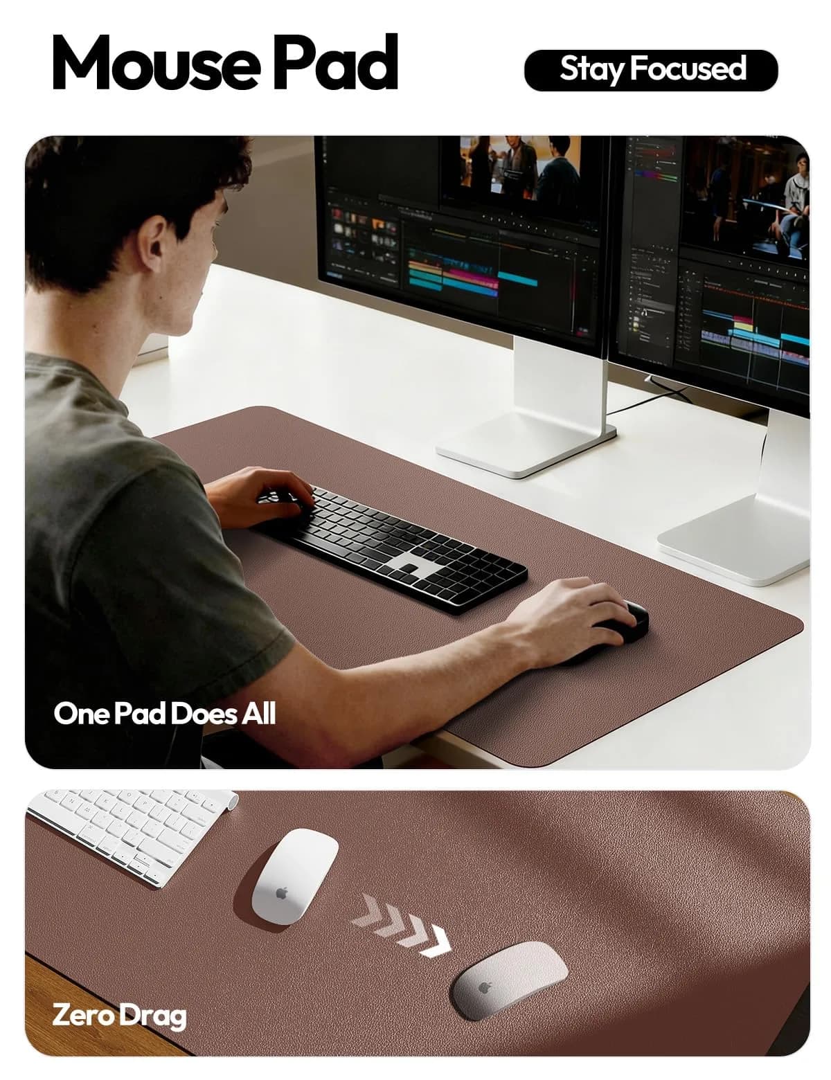 YSAGi Chocolate PU Leather Desk Protector 120cm x 60cm (47.2" x 23.6") | Protects Desks & Doubles as Large Mouse Pad - view 4