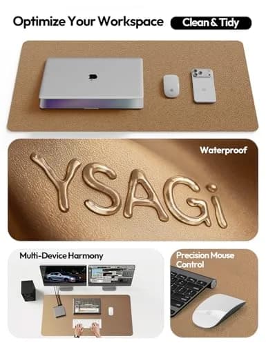 YSAGi PU Leather Desk Protector Mat 59.9cm x 34.9cm (23.6" x 13.8") | Shiny Bronze, Waterproof Writing Pad thumbnail 8
