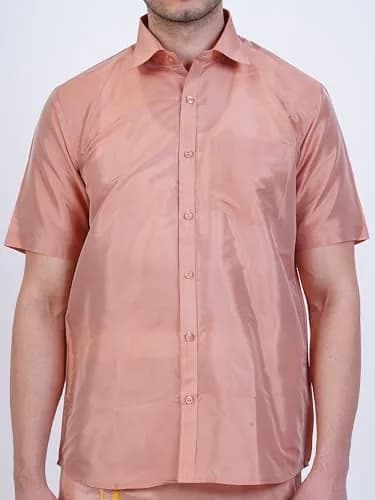 PRAKASAM COTTON Men's Art Silk Wedding Dhoti & Shirt Set 8 Yard (2.44m) Copper | Authentic Indian Festive Wear thumbnail 2