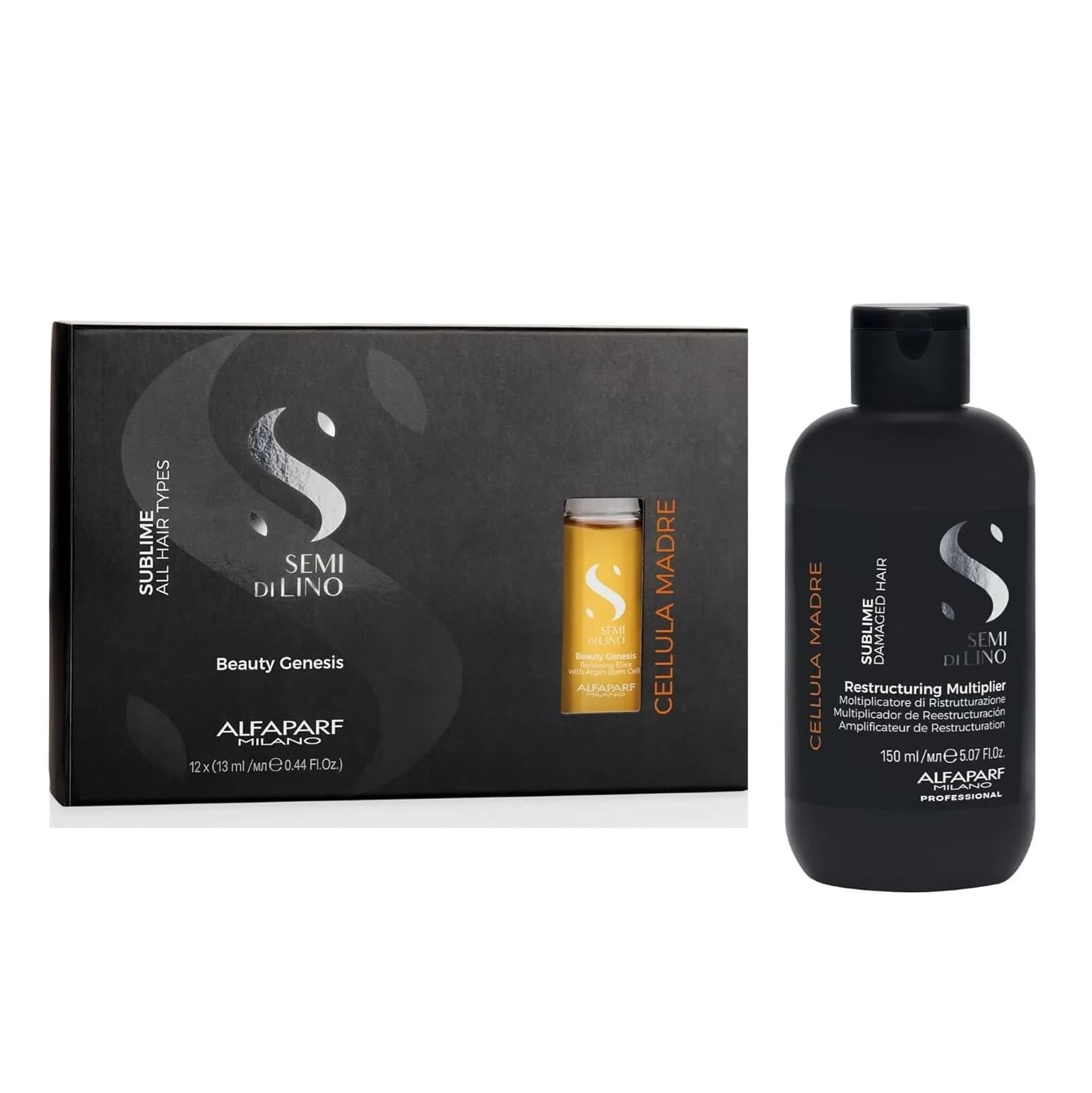 ALFAPARF MILANO Semi di Lino Cellula Madre Hair Treatment Set for Damaged Hair | Argan Stem Cell Therapy for All Hair Types