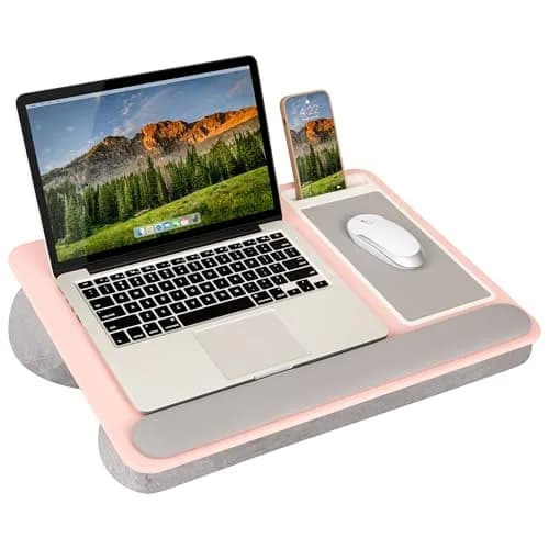 LapGear Home Office Pro Lap Desk – Blush Pink, Fits 15.6” Laptops | Spacious Design with Built-in Mouse Pad & Phone Slot thumbnail 1