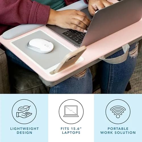 LapGear Home Office Pro Lap Desk – Blush Pink, Fits 15.6” Laptops | Spacious Design with Built-in Mouse Pad & Phone Slot thumbnail 2