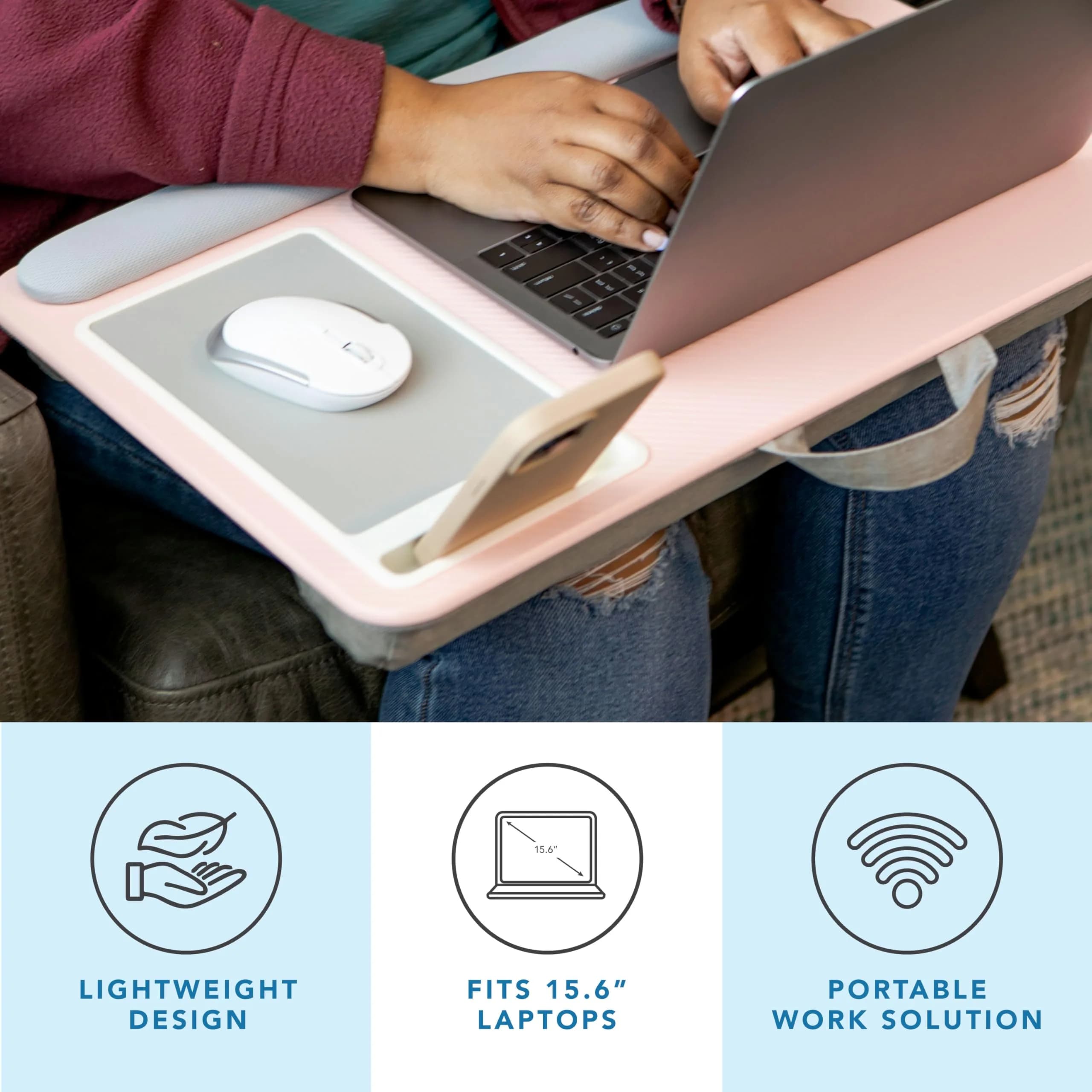 LapGear Home Office Pro Lap Desk – Blush Pink, Fits 15.6” Laptops | Spacious Design with Built-in Mouse Pad & Phone Slot - view 2
