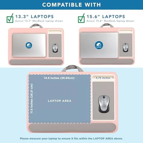 LapGear Home Office Pro Lap Desk – Blush Pink, Fits 15.6” Laptops | Spacious Design with Built-in Mouse Pad & Phone Slot thumbnail 3