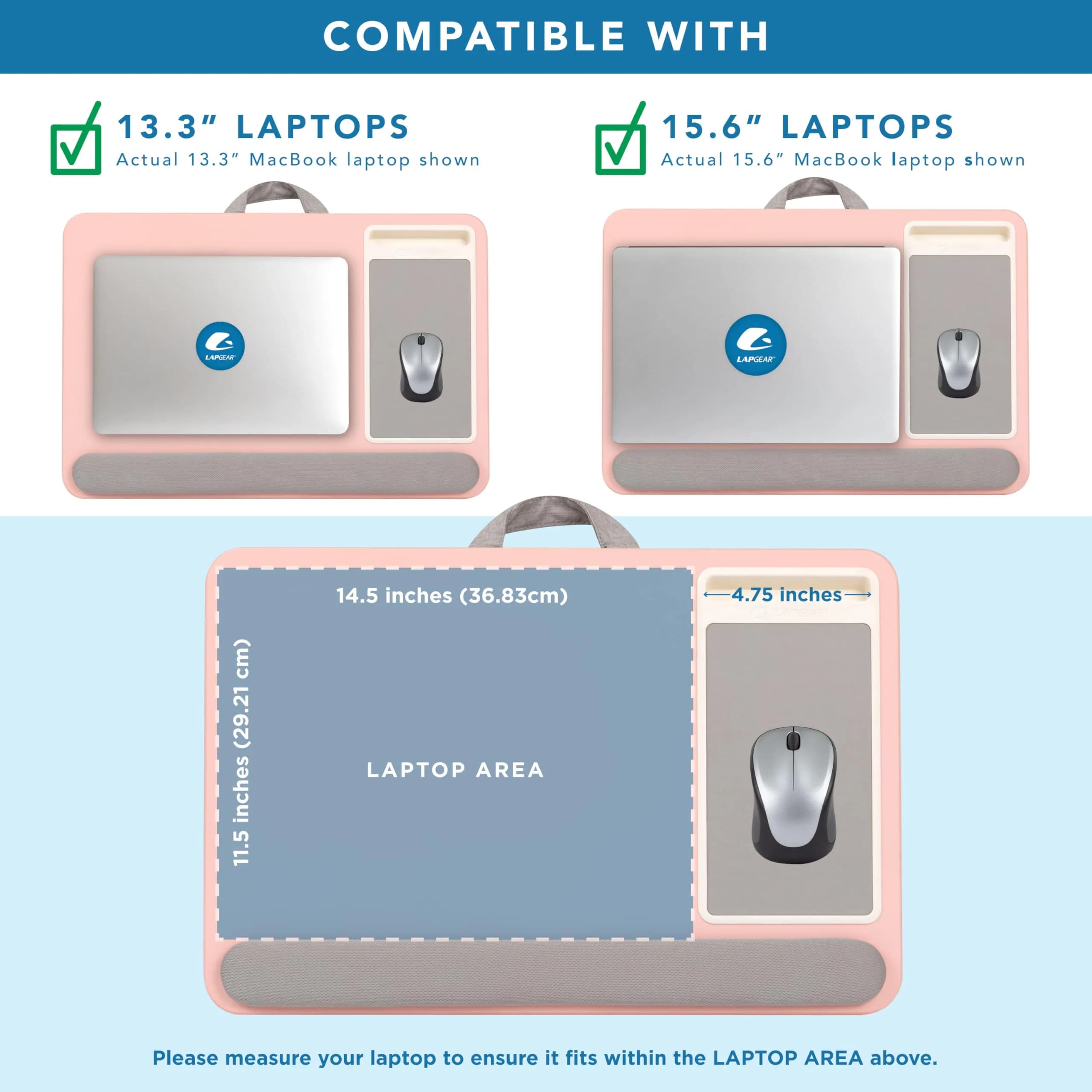 LapGear Home Office Pro Lap Desk – Blush Pink, Fits 15.6” Laptops | Spacious Design with Built-in Mouse Pad & Phone Slot - view 3