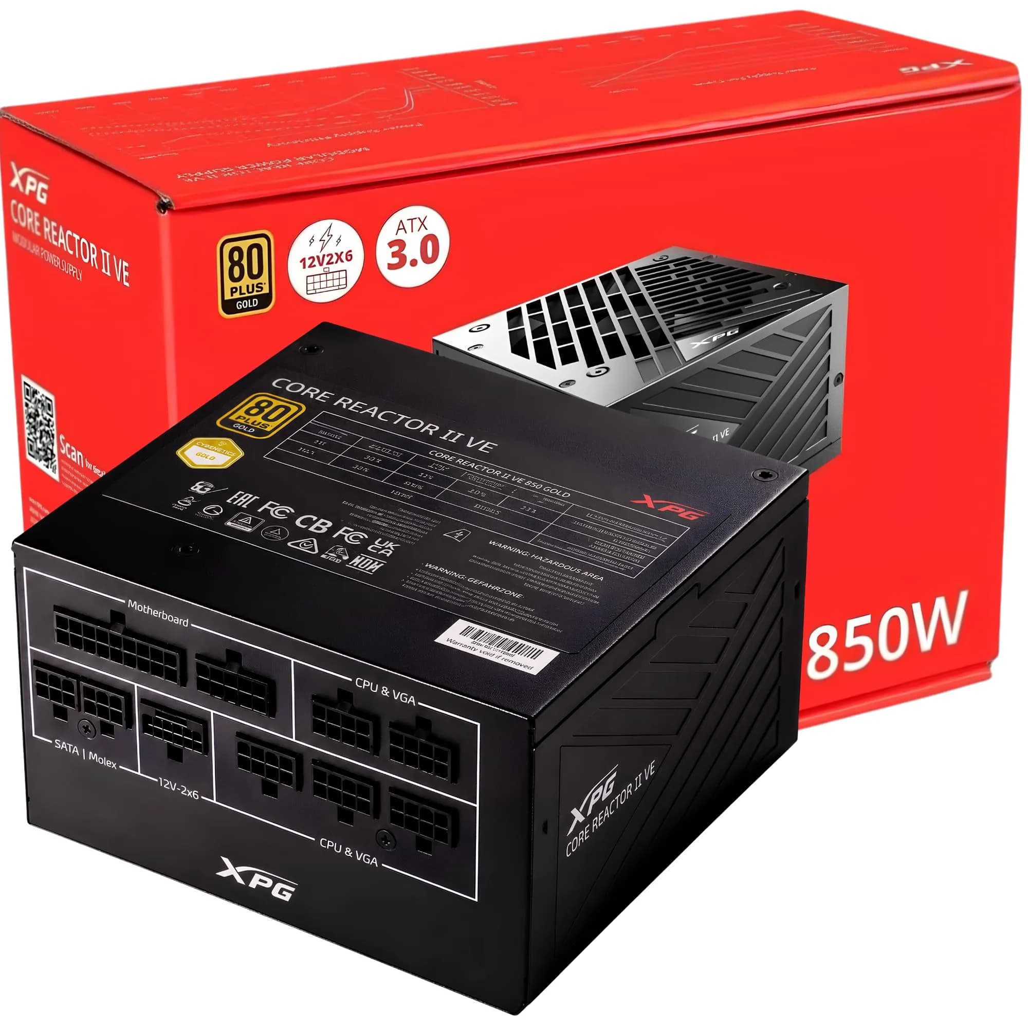 XPG CORE REACTOR II VE 850W Power Supply | 80+ Gold, ATX3.1, PCIe5.1, 600W Connector, 140mm Compact
