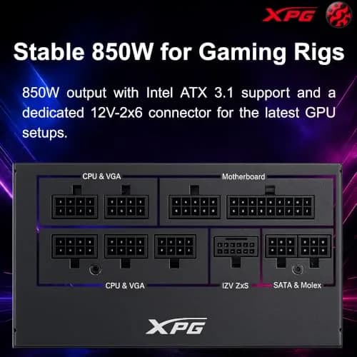 XPG CORE REACTOR II VE 850W Power Supply | 80+ Gold, ATX3.1, PCIe5.1, 600W Connector, 140mm Compact thumbnail 4