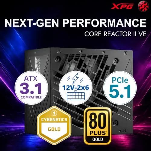 XPG CORE REACTOR II VE 850W Power Supply | 80+ Gold, ATX3.1, PCIe5.1, 600W Connector, 140mm Compact thumbnail 2