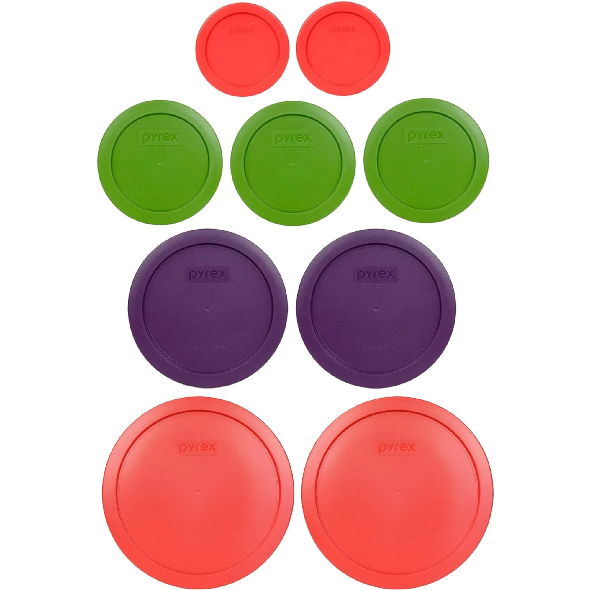 Pyrex 9-Piece Berry & Garden Themed Replacement Lids Set | BPA-Free Plastic, Microwave & Dishwasher Safe Covers — Classic/ Plain