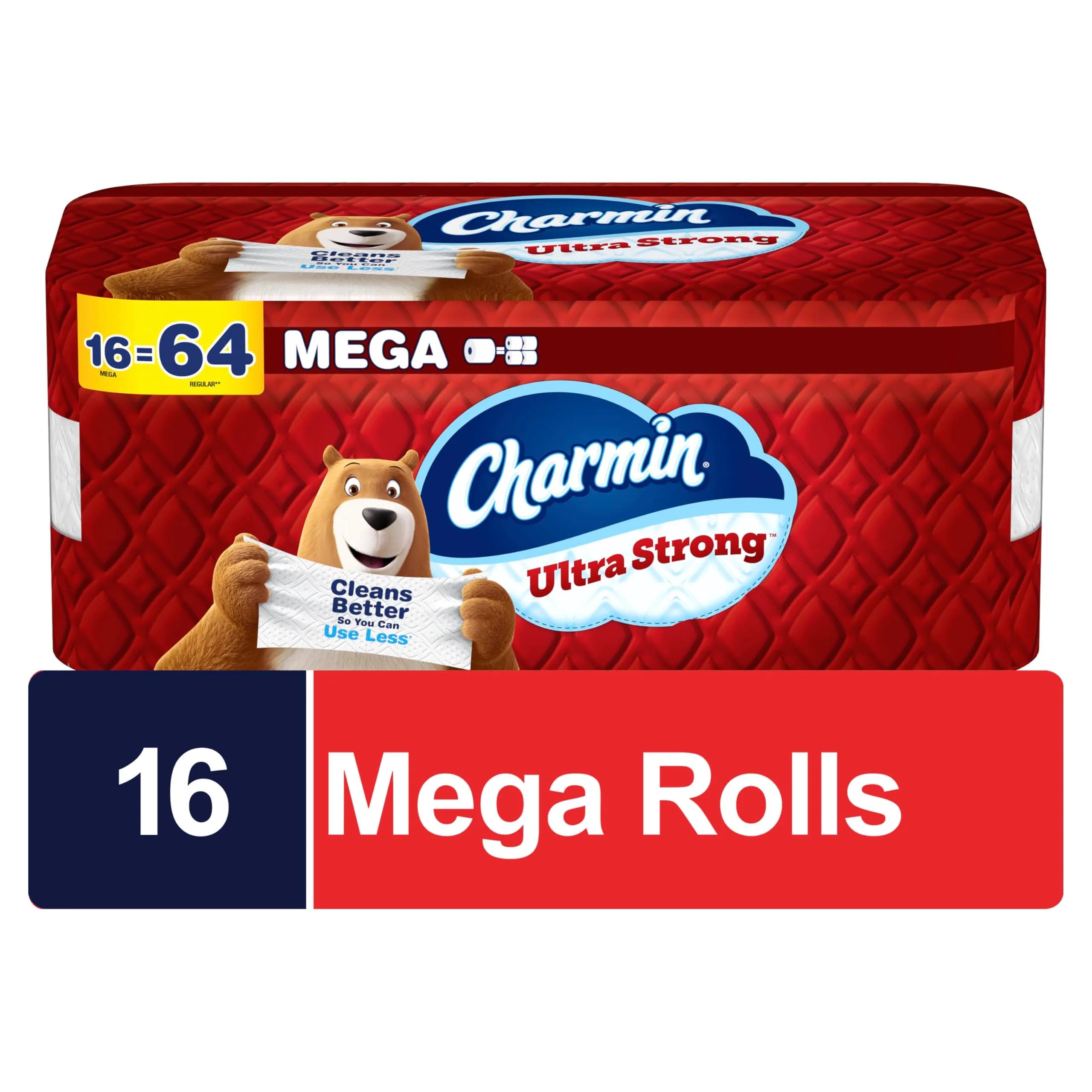 Charmin Ultra Strong Toilet Paper 16 Mega Rolls (3520 Sheets Total) | Diamond Weave Texture, 2-Ply