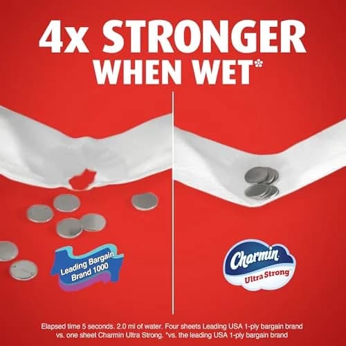 Charmin Ultra Strong Toilet Paper 12 Mega Rolls (2640 Sheets Total) | 4X Stronger When Wet thumbnail 5