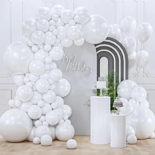 PartyWoo Pearl White Balloons 155pcs Assorted Sizes (5/10/12/18 Inch) | Metallic White Balloon Arch Kit Garland - main product image