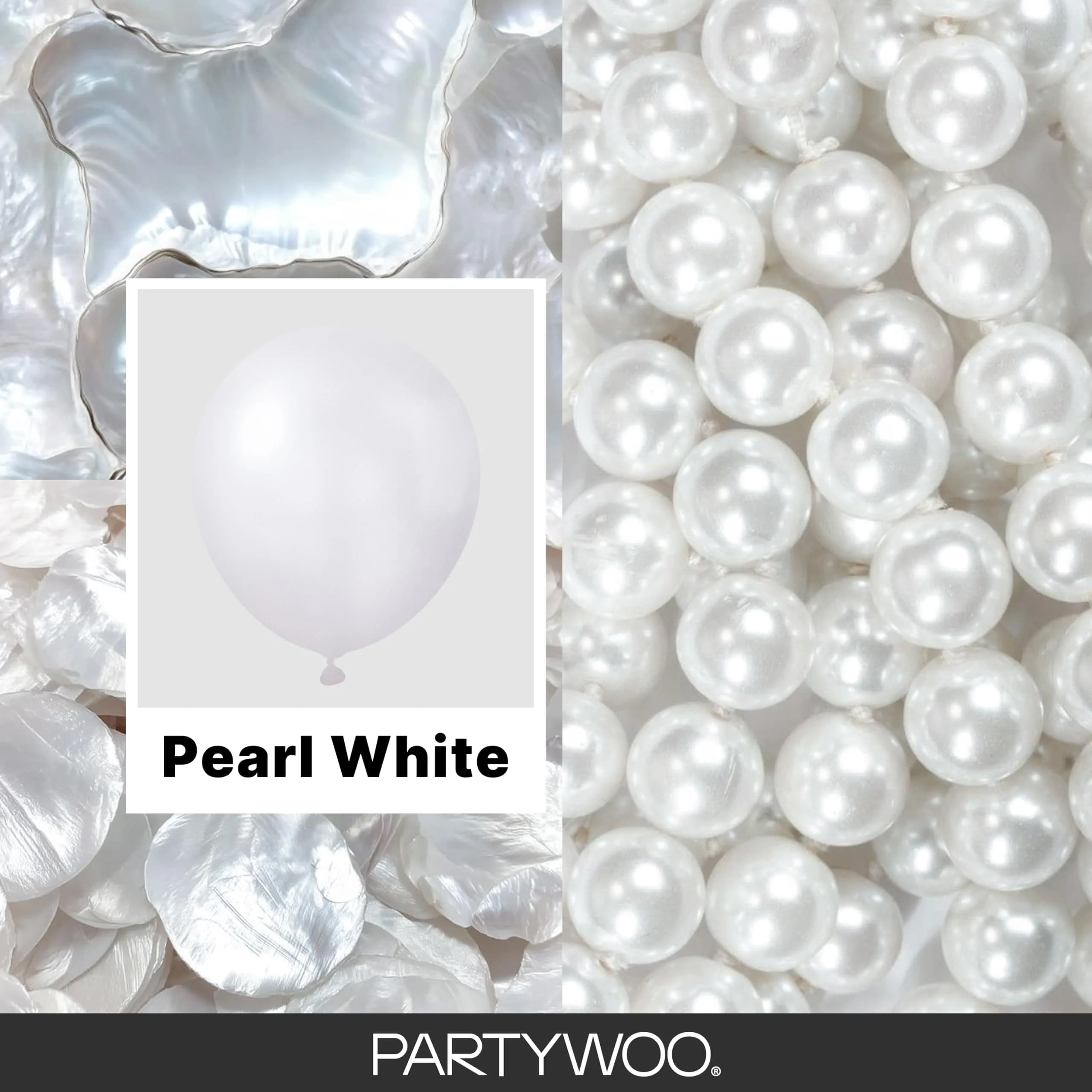 PartyWoo Pearl White Balloons 155pcs Assorted Sizes (5/10/12/18 Inch) | Metallic White Balloon Arch Kit Garland - view 2