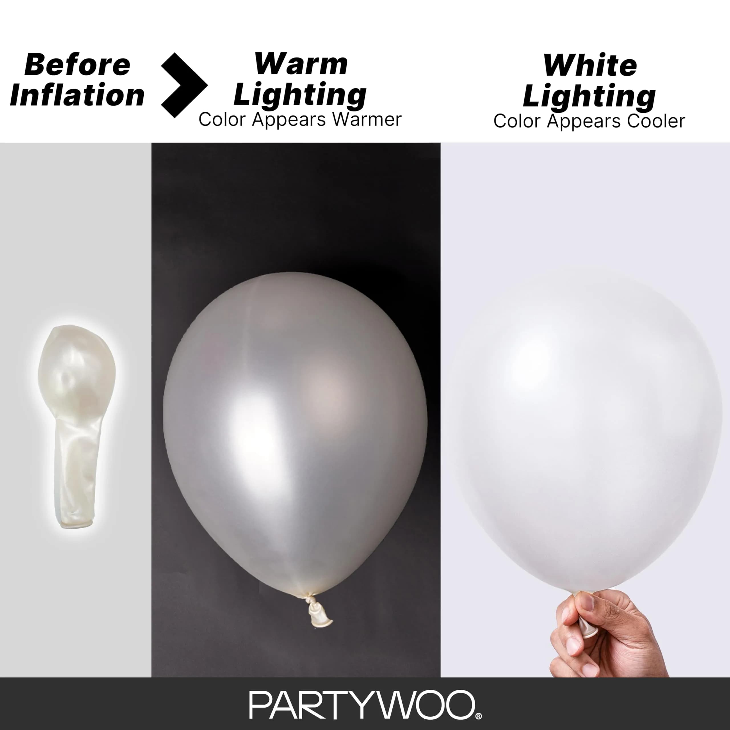 PartyWoo Pearl White Balloons 155pcs Assorted Sizes (5/10/12/18 Inch) | Metallic White Balloon Arch Kit Garland - view 3