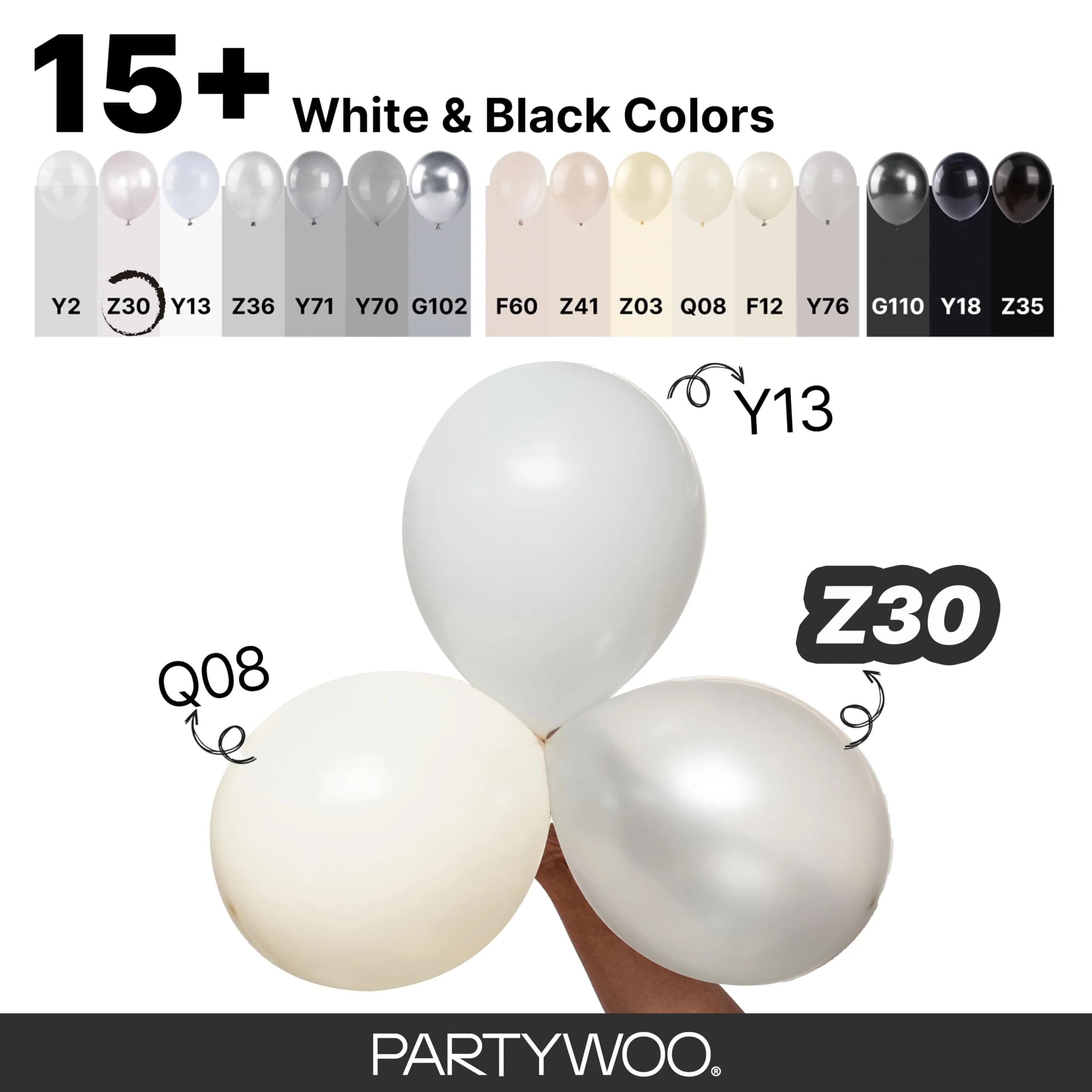 PartyWoo Pearl White Balloons 155pcs Assorted Sizes (5/10/12/18 Inch) | Metallic White Balloon Arch Kit Garland - view 4