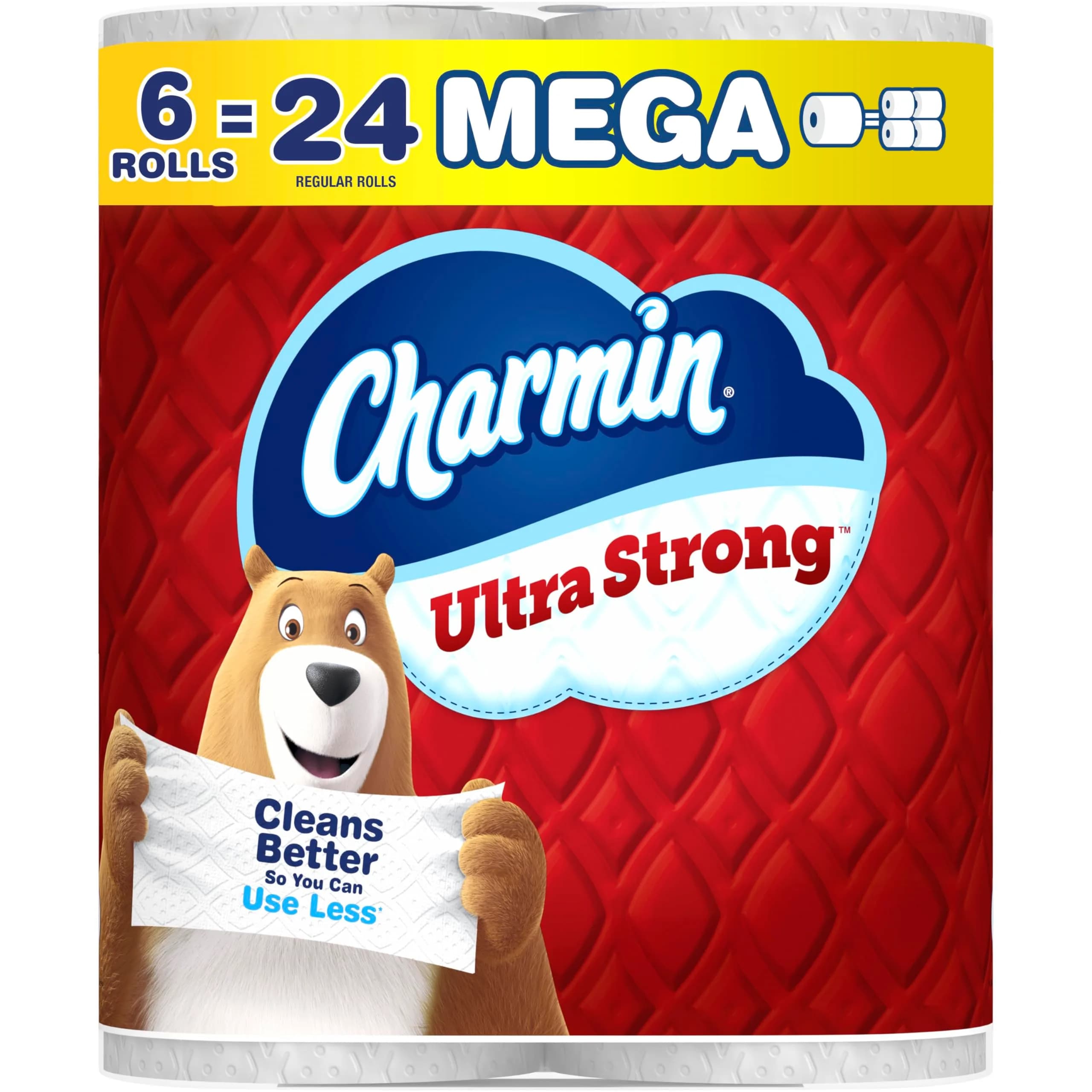 Charmin Ultra Strong Toilet Paper 6 Mega Rolls | 2-Ply, White, Woven Diamond Texture - main product image