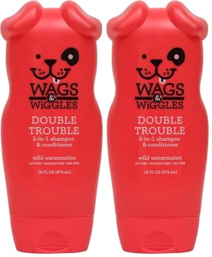 Wags & Wiggles Double Trouble 2-in-1 Dog Shampoo & Conditioner | Fruity Watermelon Scent, 946ml (32 Fl Oz) Pack of 2 thumbnail 1