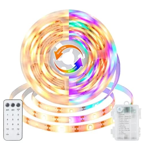 echosari LED Strip Lights 3.05m (10ft) Dual Color Changing (Warm White & Multicolor) with Remote | Battery Operated, Cuttable for Bedroom Party Decor thumbnail 1