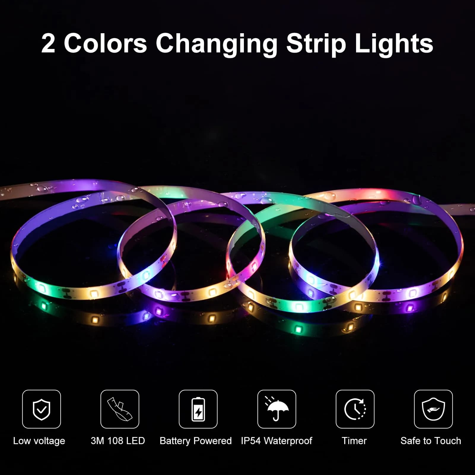 echosari LED Strip Lights 3.05m (10ft) Dual Color Changing (Warm White & Multicolor) with Remote | Battery Operated, Cuttable for Bedroom Party Decor - view 3