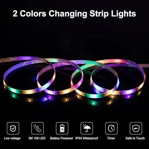 echosari LED Strip Lights 3.05m (10ft) Dual Color Changing (Warm White & Multicolor) with Remote | Battery Operated, Cuttable for Bedroom Party Decor thumbnail 3